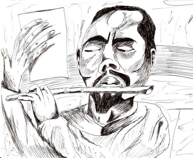 Homem tocando flauta transversal